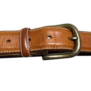 Vintage Tan Leather Belt with brass buckle S/M classic western academia boh